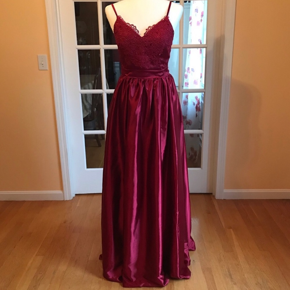 NWOT satin cranberry colored Prom dress